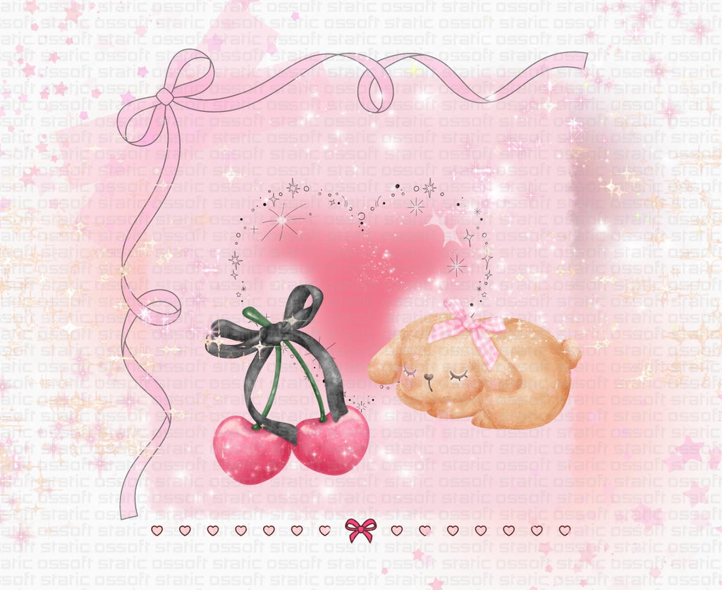 Coquette Puppy Cherry Hearts Y2K PNG Clipart | Instant Download | Commercial Use License