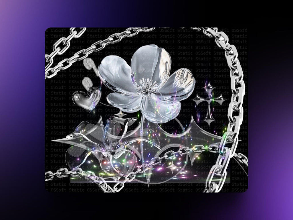 Holographic Glass Flower Wall Art Set | Iridescent Digital Prints | Commercial Use License