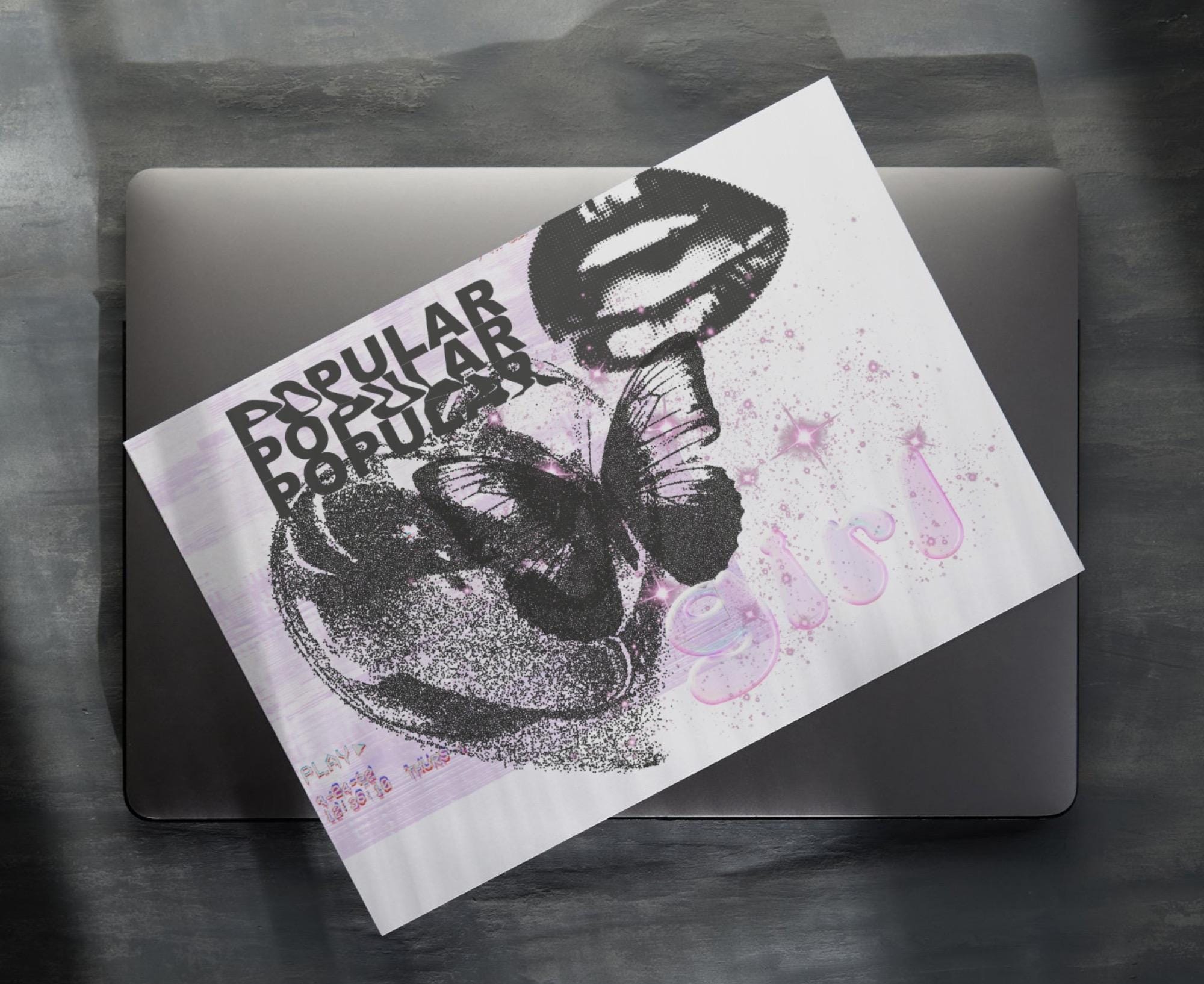 Popular Girl Butterfly Glitch Art ♡ Y2K Digital Print (Instant Vibe!)