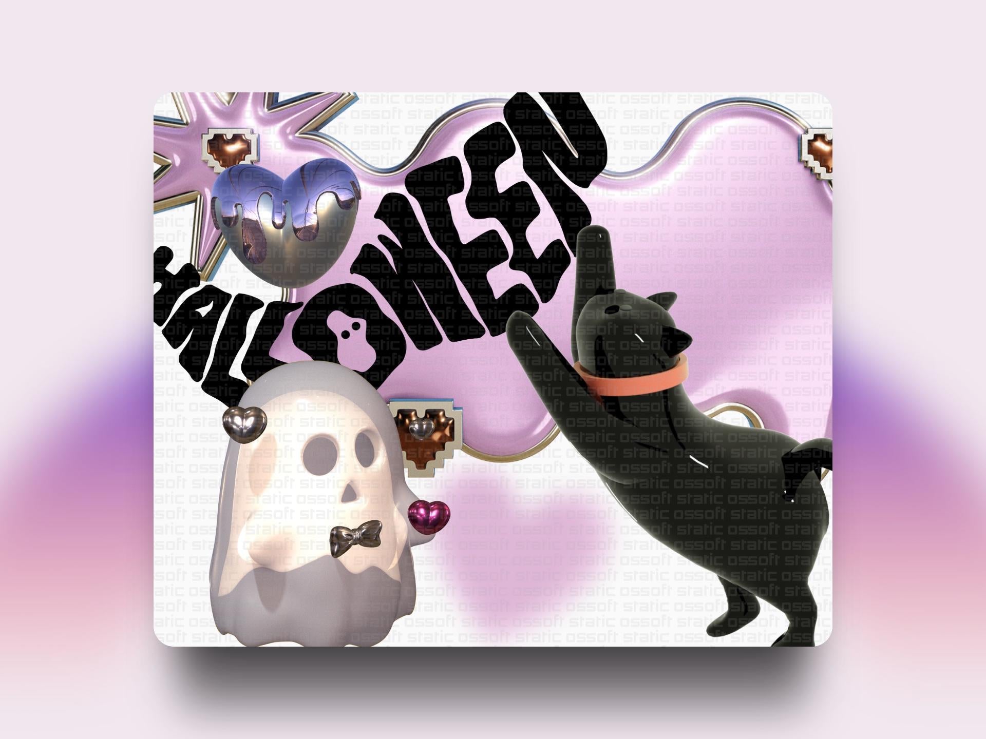 Y2K Kawaii Halloween Ghost Boo Cat PNG Bundle ♡ 3D Download 2025