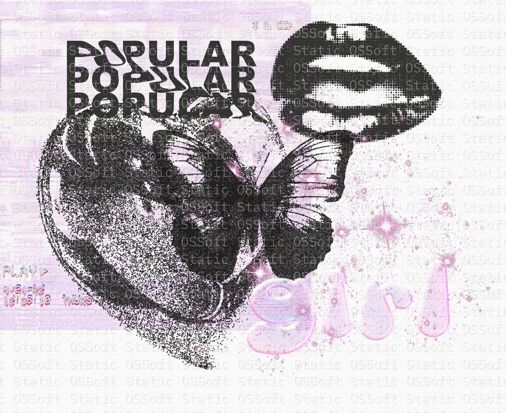 Popular Girl Butterfly Glitch Art ♡ Y2K Digital Print (Instant Vibe!)