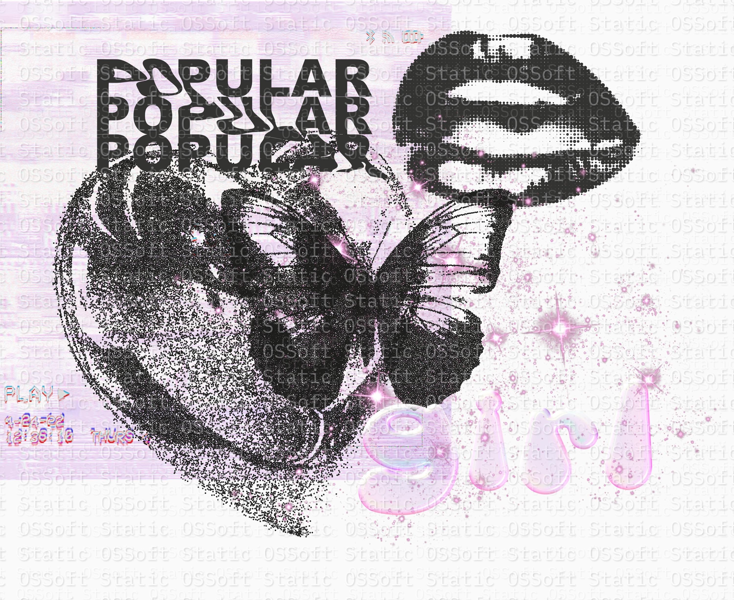 Popular Girl Butterfly Glitch Art ♡ Y2K Digital Print (Instant Vibe!)