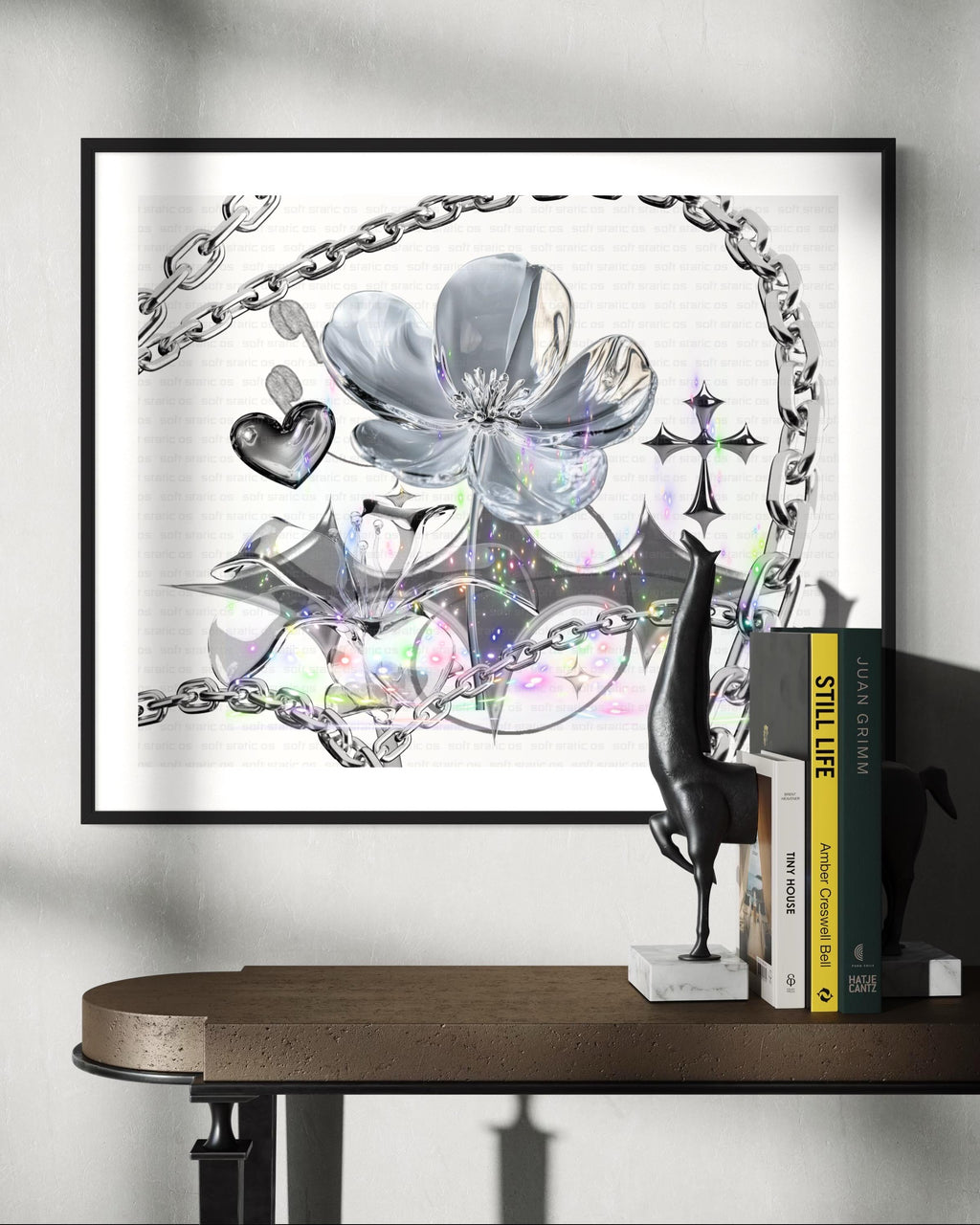 Holographic Glass Flower Wall Art Set | Iridescent Digital Prints | Commercial Use License