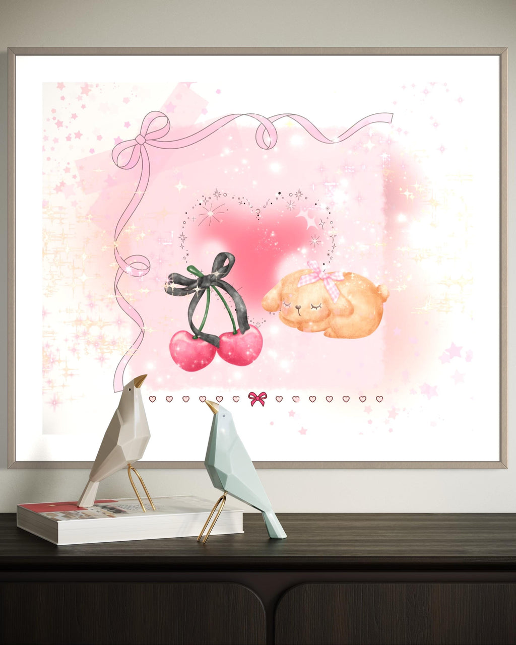 Coquette Puppy Cherry Hearts Y2K PNG Clipart | Instant Download | Commercial Use License