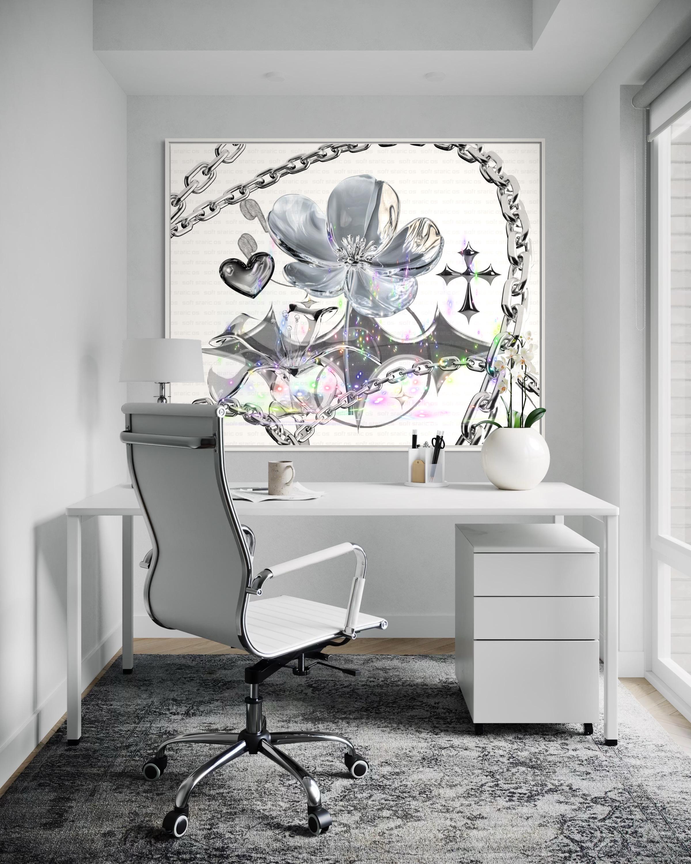 Holographic Glass Flower Wall Art Set | Iridescent Digital Prints | Commercial Use License