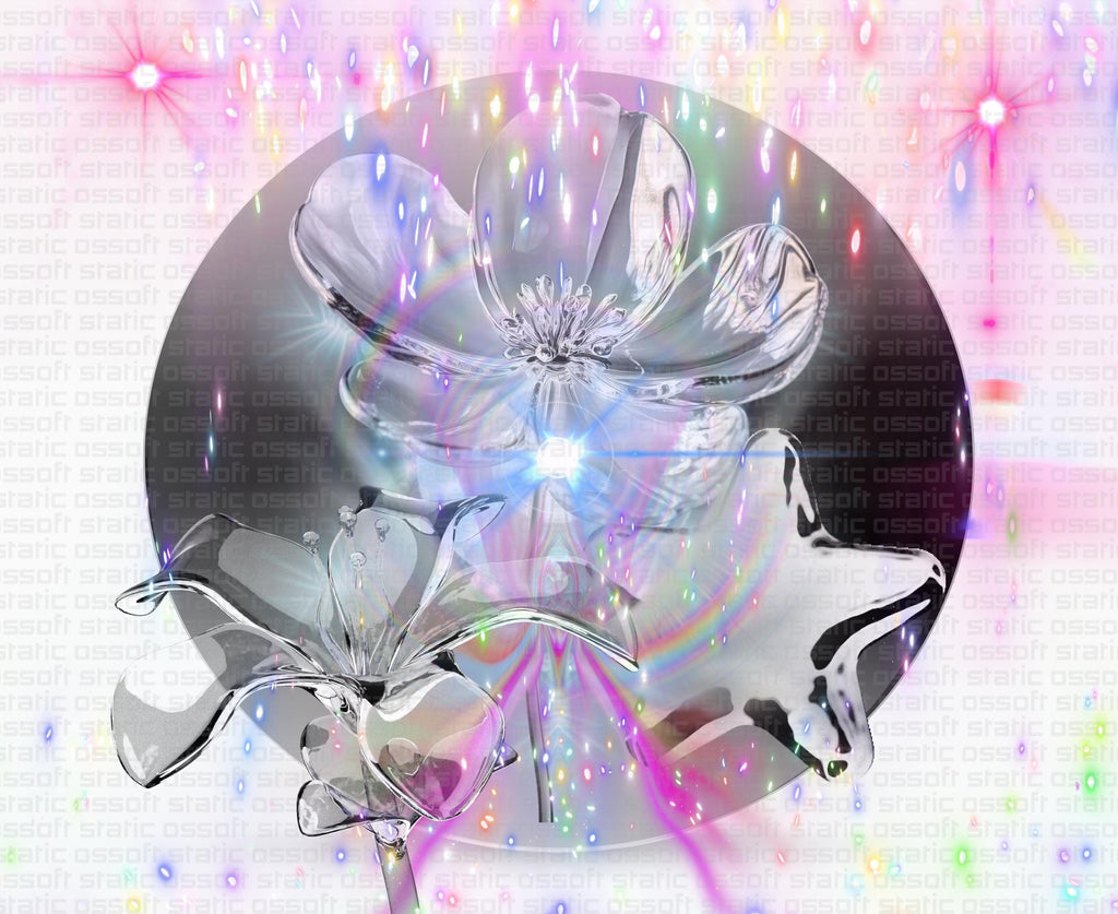 Holographic Glass Flower Wall Art Set | Iridescent Digital Prints | Commercial Use License