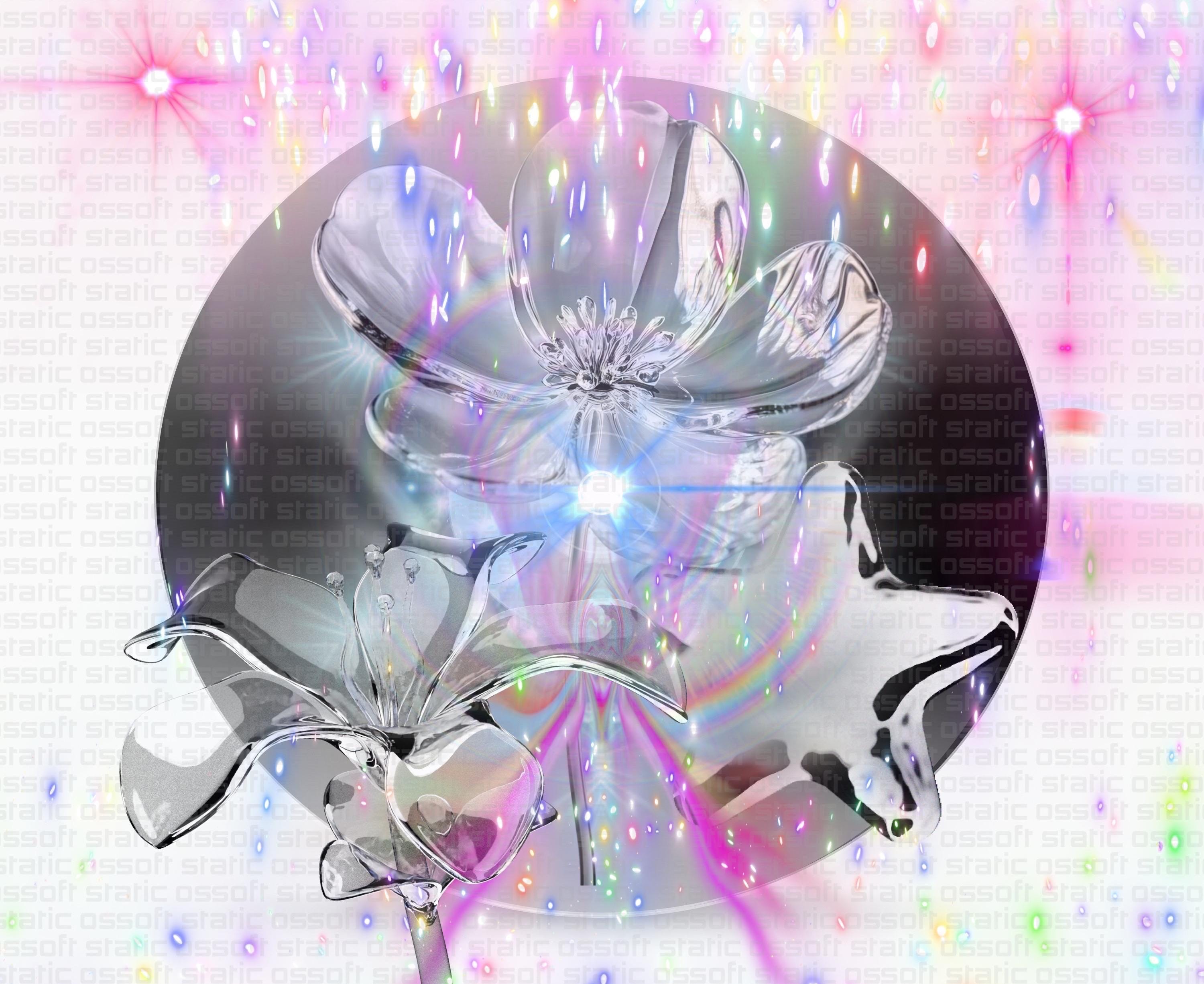 Holographic Glass Flower Wall Art Set | Iridescent Digital Prints | Commercial Use License