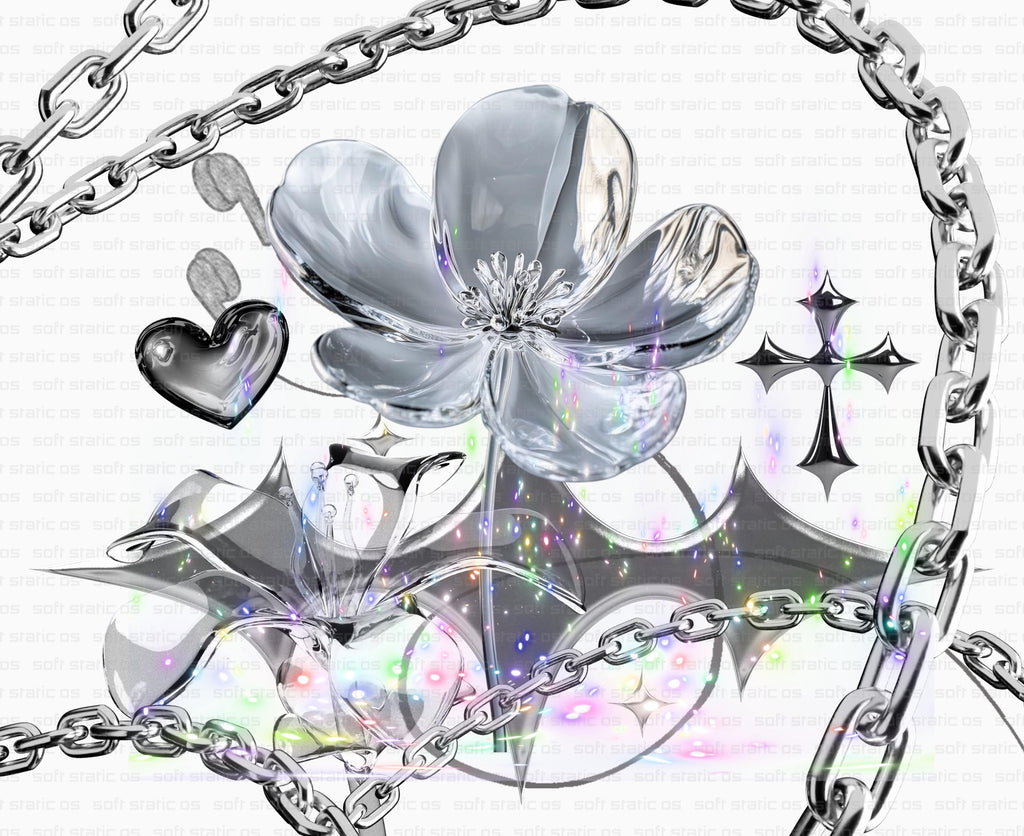 Holographic Glass Flower Wall Art Set | Iridescent Digital Prints | Commercial Use License