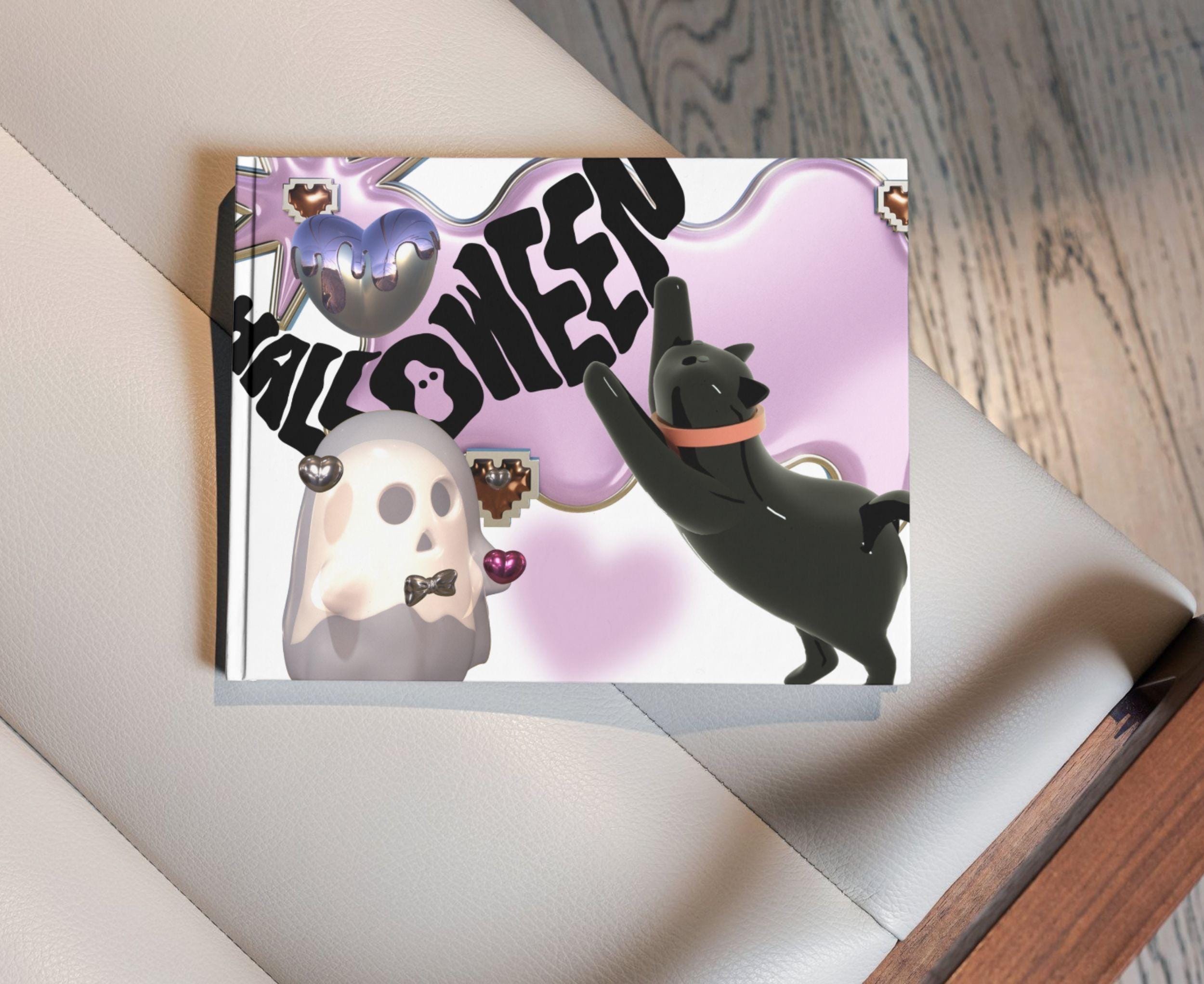 Y2K Kawaii Halloween Ghost Boo Cat PNG Bundle ♡ 3D Download 2025