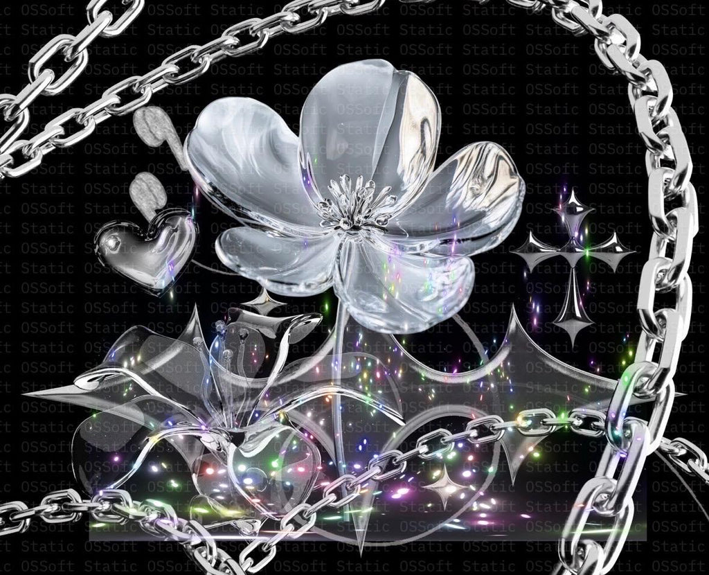 Holographic Glass Flower Wall Art Set | Iridescent Digital Prints | Commercial Use License