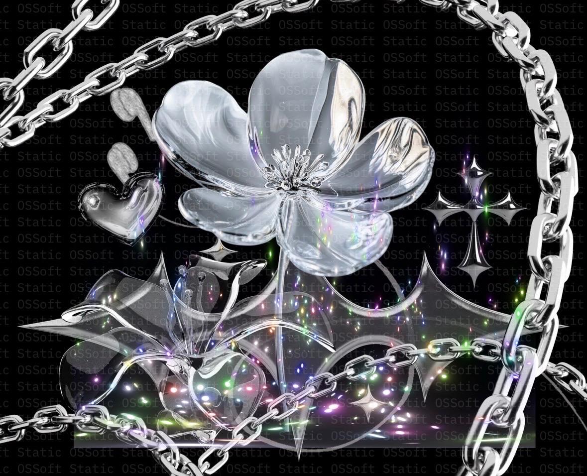 Holographic Glass Flower Wall Art Set | Iridescent Digital Prints | Commercial Use License