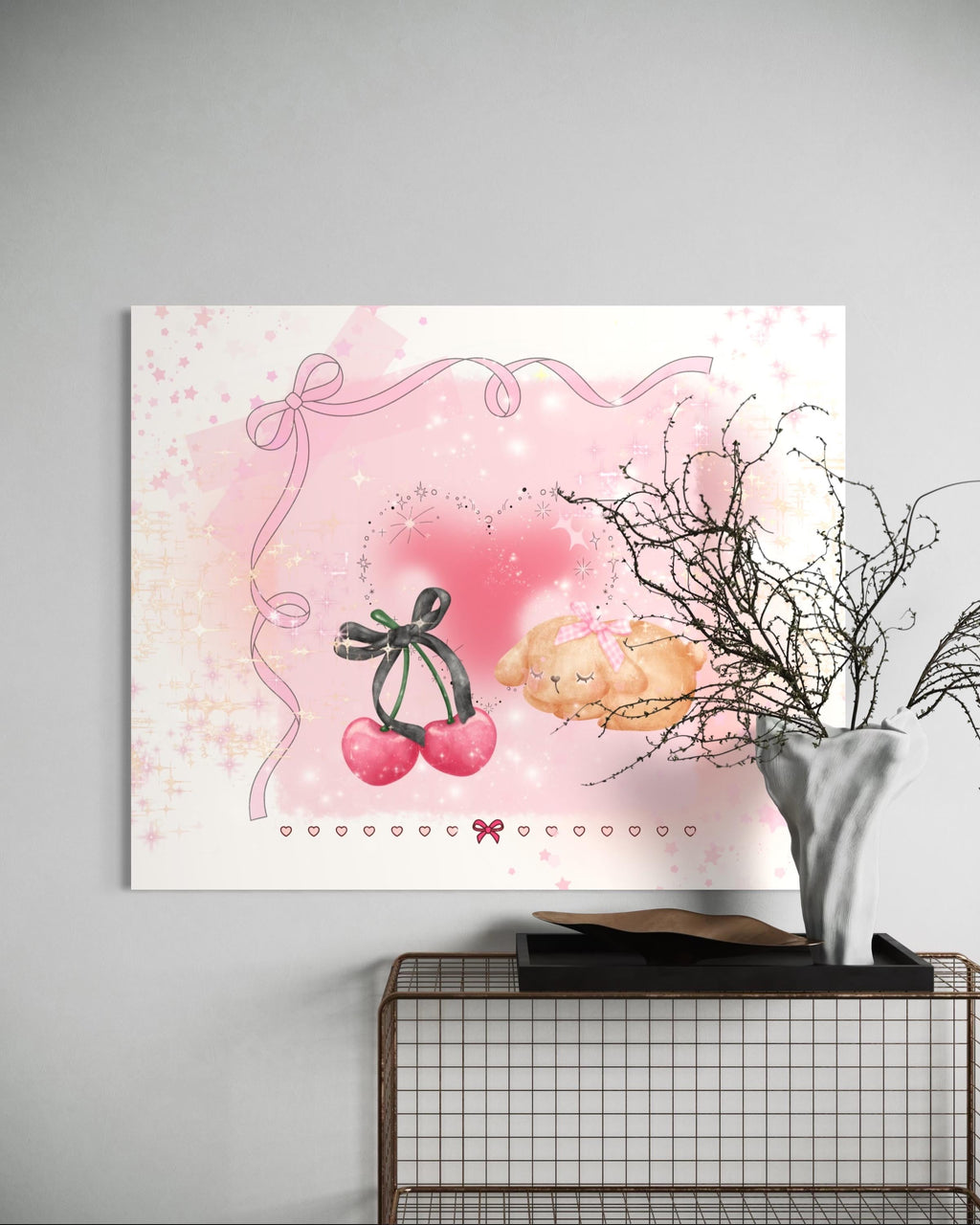 Coquette Puppy Cherry Hearts Y2K PNG Clipart | Instant Download | Commercial Use License