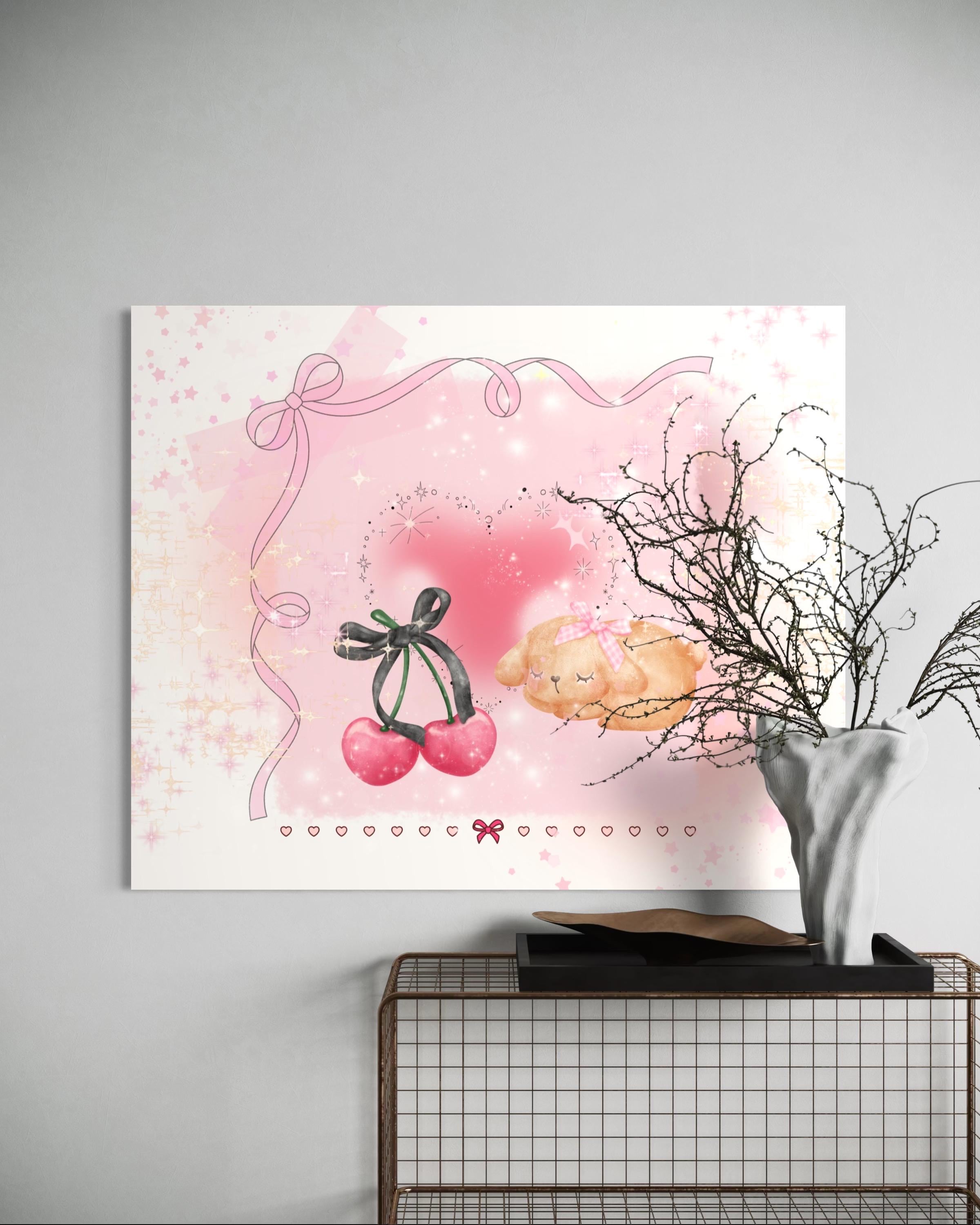 Coquette Puppy Cherry Hearts Y2K PNG Clipart | Instant Download | Commercial Use License