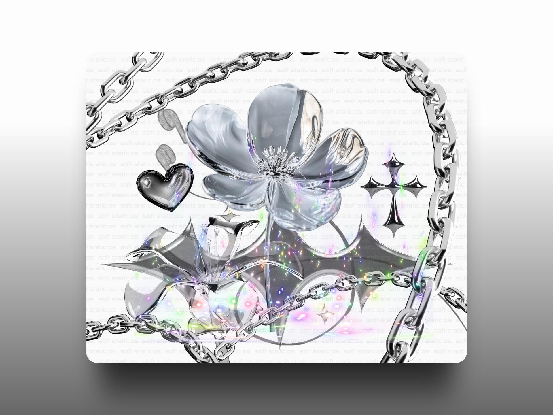 Holographic Glass Flower Wall Art Set | Iridescent Digital Prints | Commercial Use License